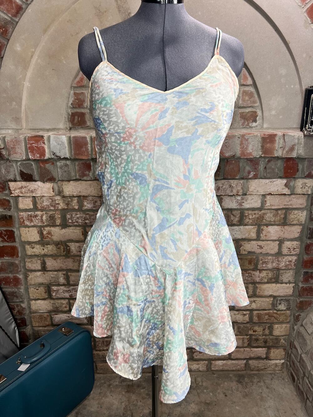 Cinema etolie negligee nightgown satin floral pink cream green swing skirt